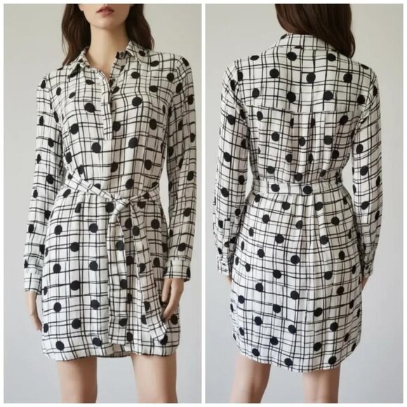 Cynthia Steffe Dresses & Skirts - Cynthia Steffe Women's Navy Blue Polka Dot Plaid White Shirt Shift Dress Size 2